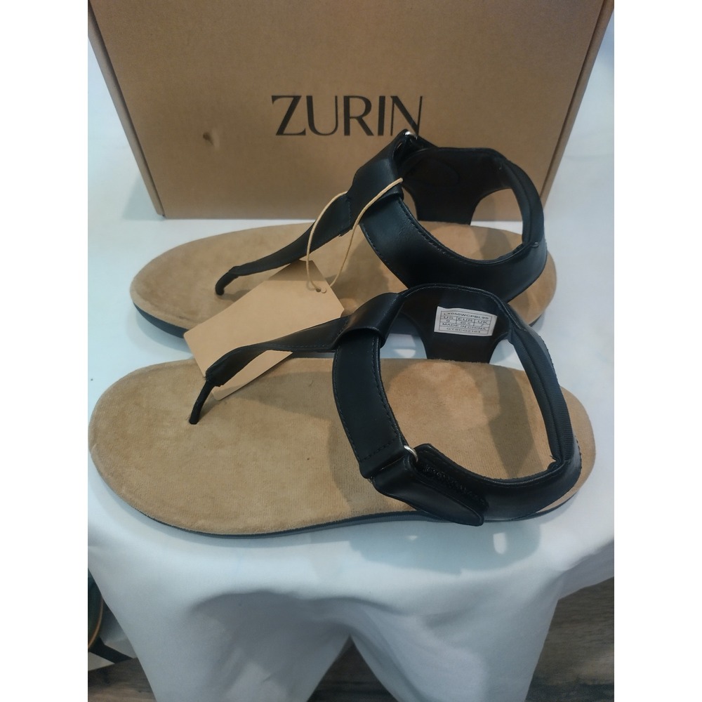 Zurin Collection Black Thong Sandals Womens Size 9 Adjustable Ankle Strap LX050W - Picture 2 of 7